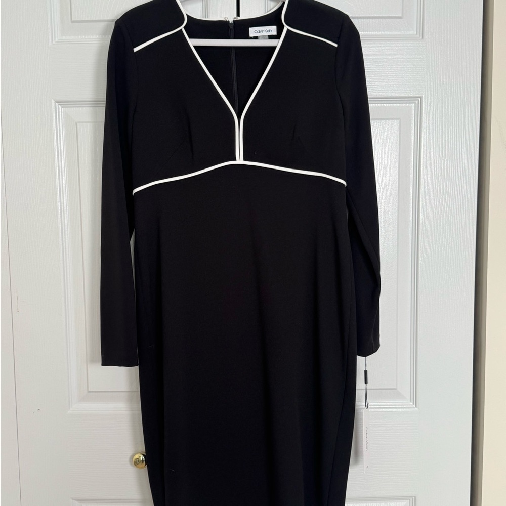Calvin Klein Long Sleeve Black Dress with White Accents